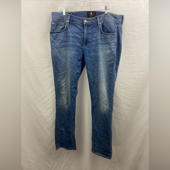 7 FOR ALL MANKIND BLUE JEANS MEN'S THE STRAIGHT FIT SIZE 38 X 33 DENIM - Picture 1 of 11